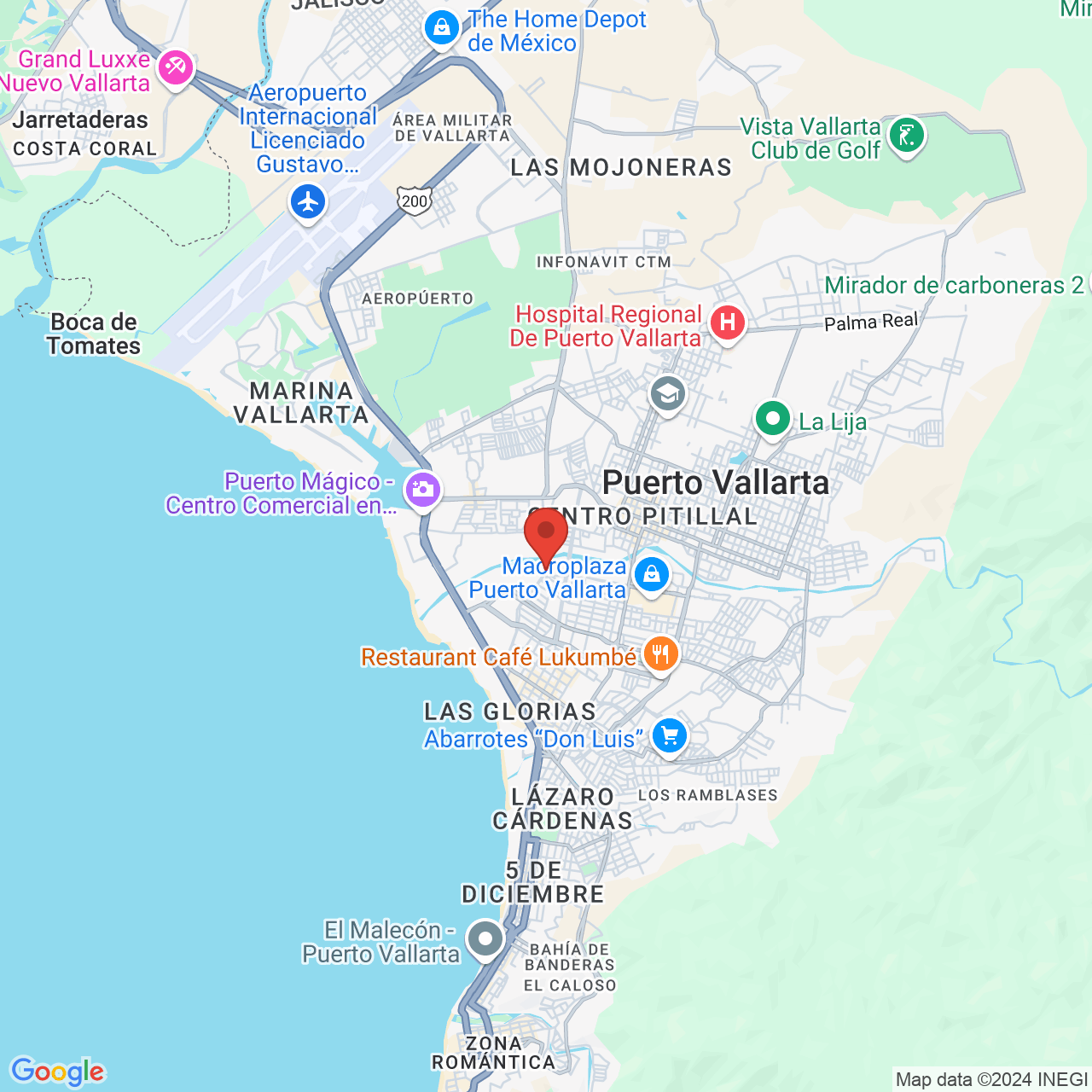 Google map image of our location in 160 int. 9 Av. Los tules 160 int. 9 Av. Los tules Puerto Vallarta, JALISCO